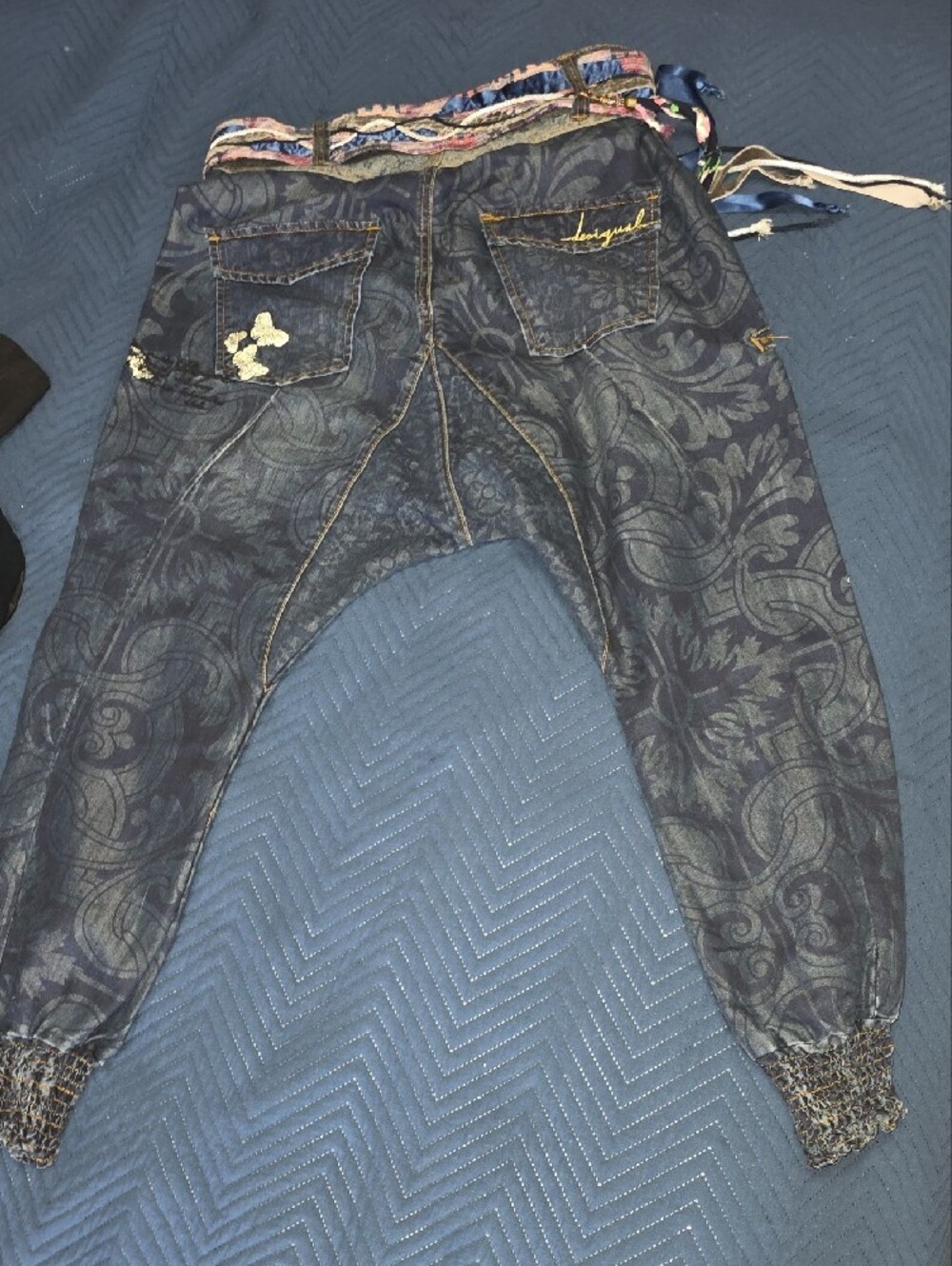 Desigual Dark Denim Joggers with Multicolor Embroidered Accents - Picture 3 of 3